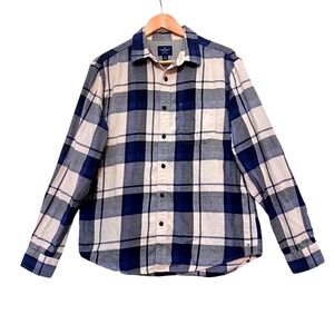 Y2K American Eagle Outfitters Men's‎ Cotton Flannel Classic Blue Plaid Shirt LG